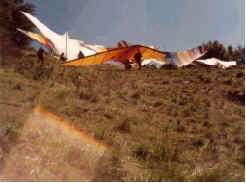 The slot launch at Woodrat's "official" opening on April 8, 1978. Clockwise from front- Tom Anderson's Dragon Fly, Paul Nichol's SST, Bill Shaw's Firefly, Steve Bissett's Firefly, Doug Hildreth's Cirrus 3, Leonard Leslie's Olympus.